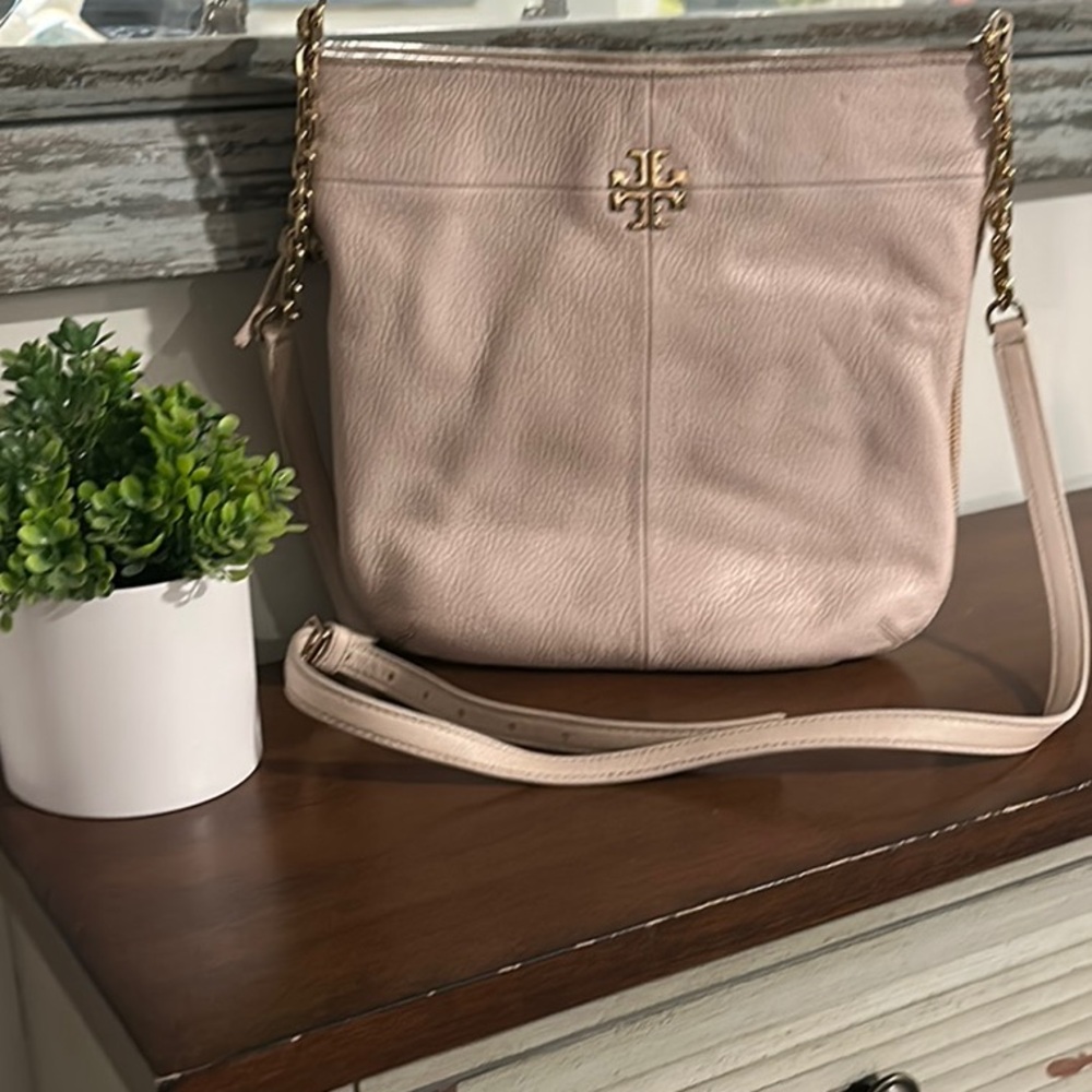 Tory Burch Pink/Beige Crossbody Bag with Gold Hardware